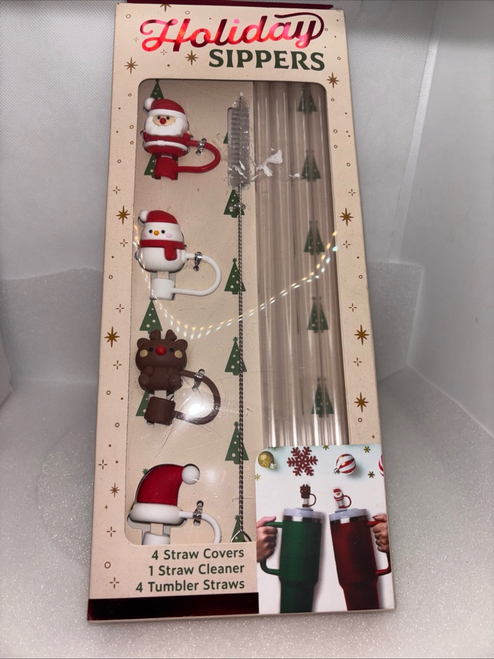 Christmas Straw W/ Covers Tops Accessory For Stanley Starbucks Cup, Straw Brush